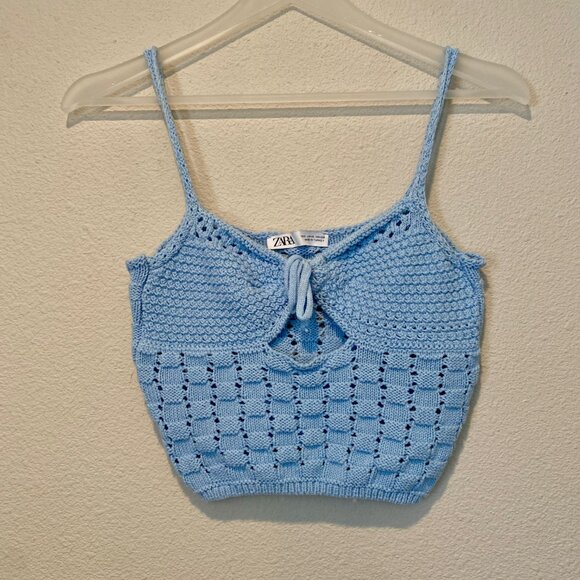 ZARA Blue Knit Tie Front Cami Top Size Small‎ Boho Summer Style - Picture 2 of 4